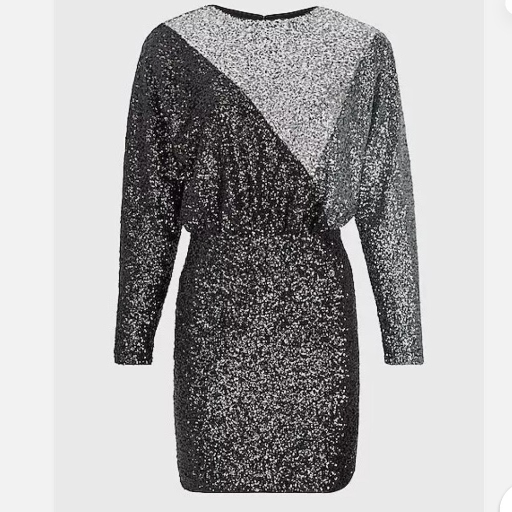 Express Black and Silver Sequin Asymmetrical Dress